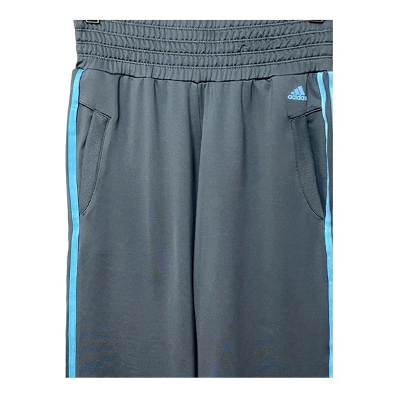 Adidas Climalite Track Pant W/Signature 3 Stripes Grey Blue High Waist Pull-On - Picture 4 of 6